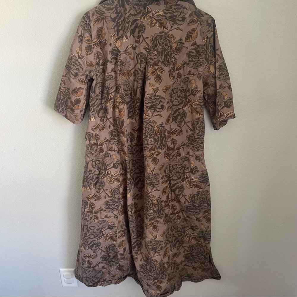 Ganni Oversized Poplin Maxi Shirt Dress EU 34 Cotton Brown Botanical Print - Picture 11 of 16